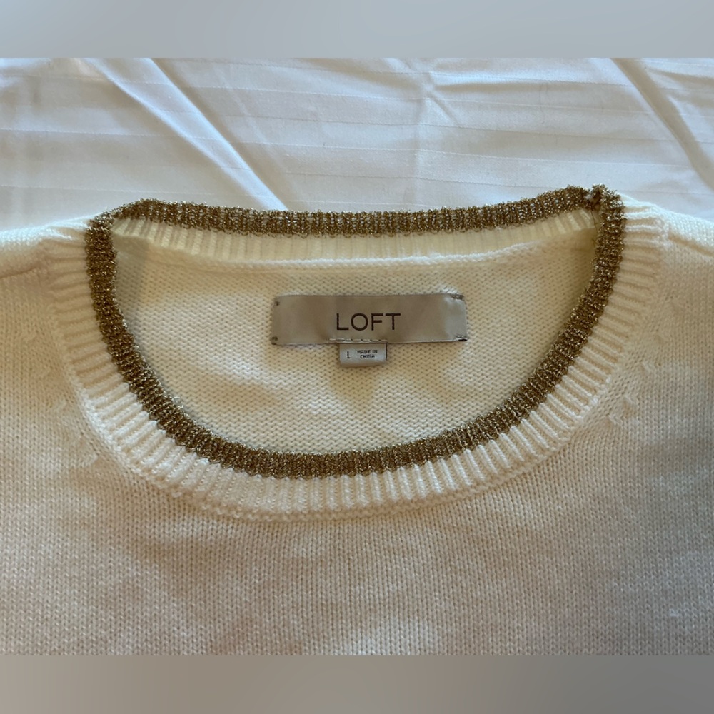 Ann Taylor LOFT Owl Cream Crewneck Sweater women’s size Large - Picture 5 of 9